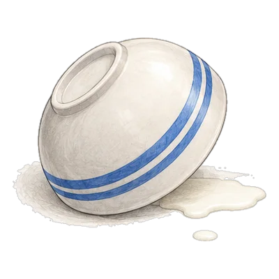Upturned bowl with a small spill
