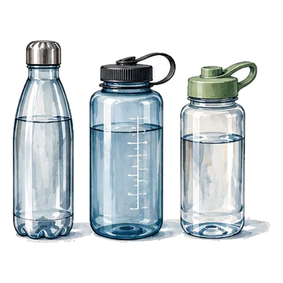 Three water bottles in a row