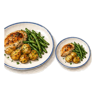 Large plate and a small plate holding the same food