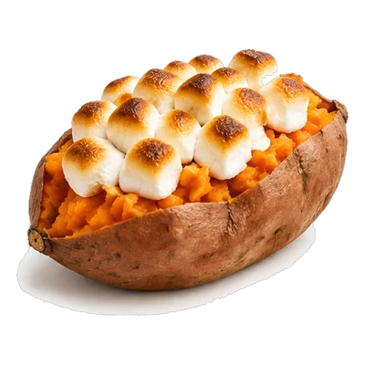 Sweet potato topped with toasted marshmallows
