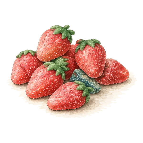 A pile of sugared gummy strawberries