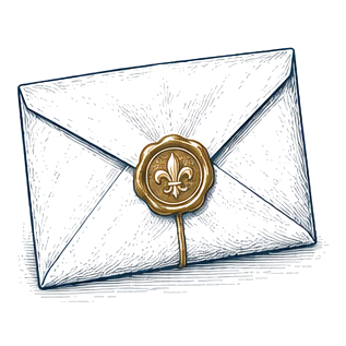 A sealed envelope with a gold wax seal