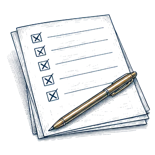 A checklist and a pen