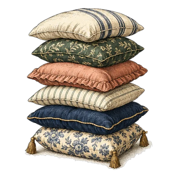 A tall stack of pillows
